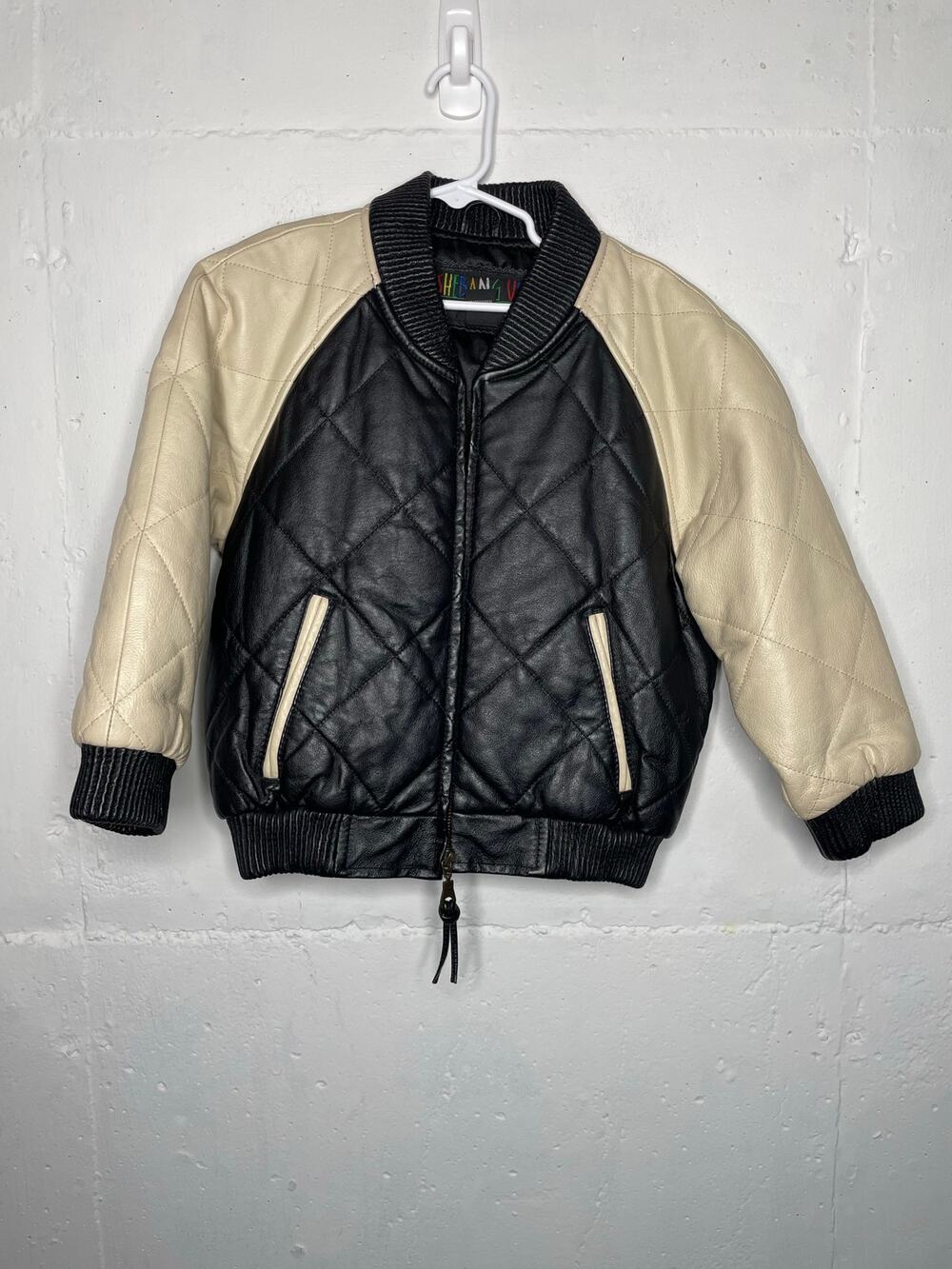 Vintage Shebang USA Kids Bomber Jacket Quilted Thick 100% Leather Size Small 4/5